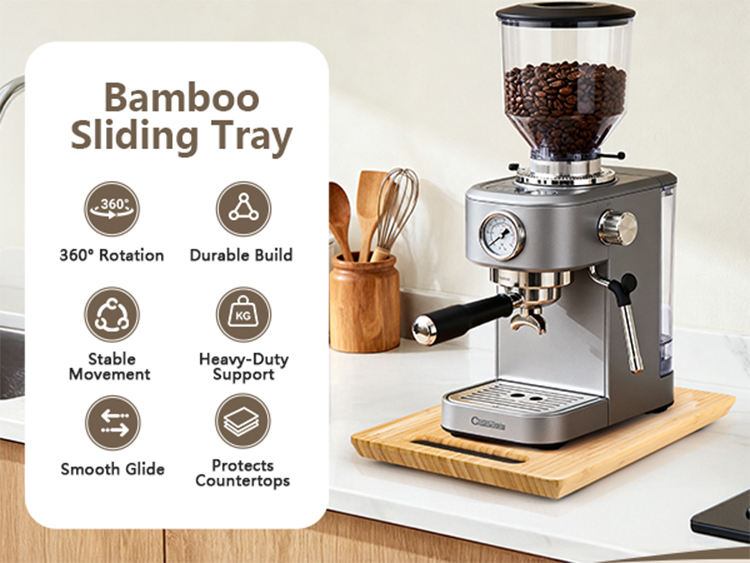 Bamboo coffee machine mobile tray, 360° rotating kitchen appliance, silent sliding base, cabinet storage rack(Image1) Bamboo coffee machine mobile tray, 360° rotating kitchen appliance, silent sliding base, cabinet storage rack(Image1)
