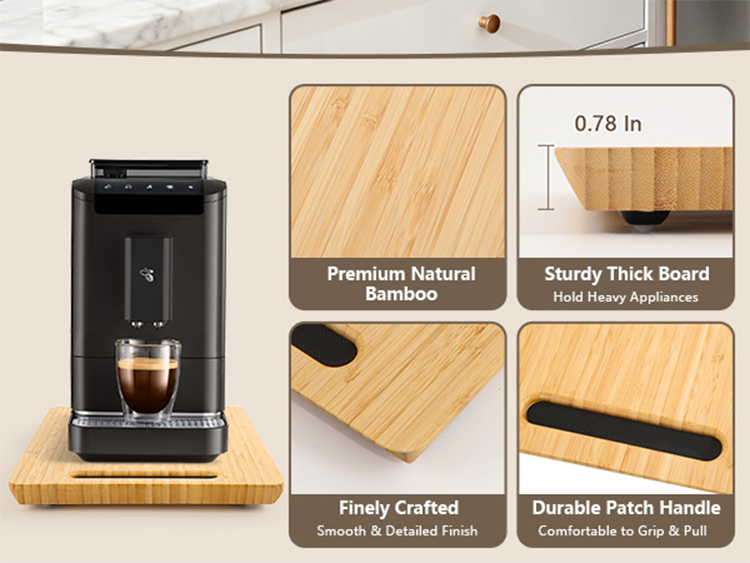 Bamboo coffee machine mobile tray, 360° rotating kitchen appliance, silent sliding base, cabinet storage rack(Image5) Bamboo coffee machine mobile tray, 360° rotating kitchen appliance, silent sliding base, cabinet storage rack(Image5)