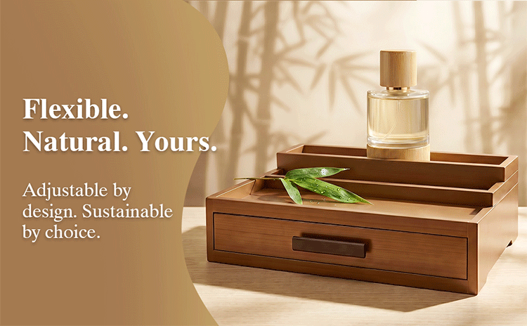 Bamboo perfume storage rack, three-layer adjustable, with drawer, perfume base, table top, luxury display rack(Image5) Bamboo perfume storage rack, three-layer adjustable, with drawer, perfume base, table top, luxury display rack(Image5)