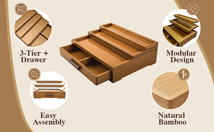 Bamboo perfume storage rack, three-layer adjustable, with drawer, perfume base, table top, luxury display rack(Image2) Bamboo perfume storage rack, three-layer adjustable, with drawer, perfume base, table top, luxury display rack(Image2)