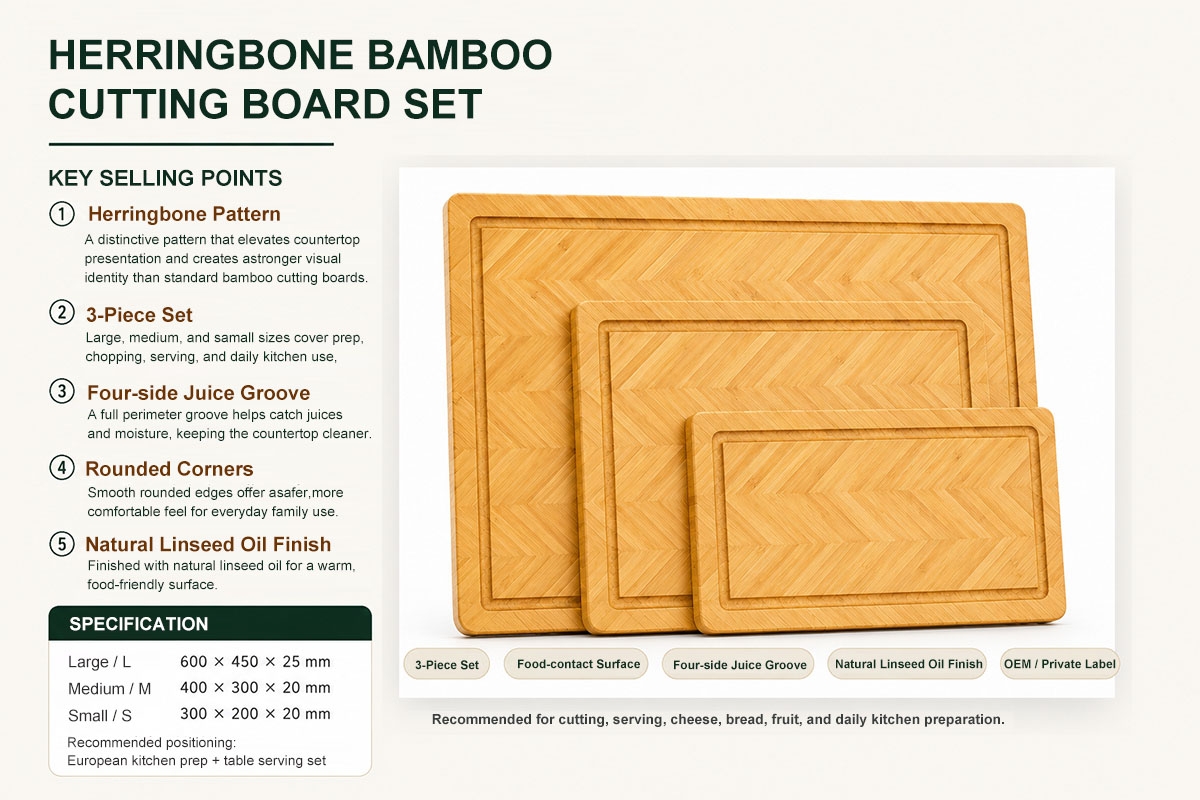 Herringbone Bamboo Cutting Board Set(Image1) Herringbone Bamboo Cutting Board Set(Image1)