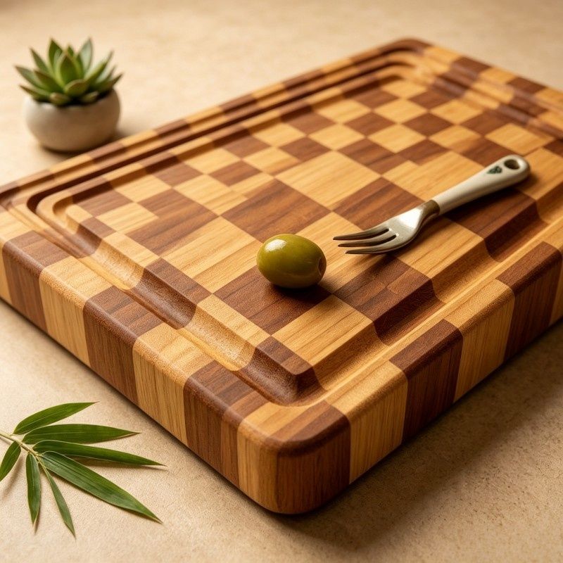 Two-Tone Checkerboard Bamboo Cutting Board Set