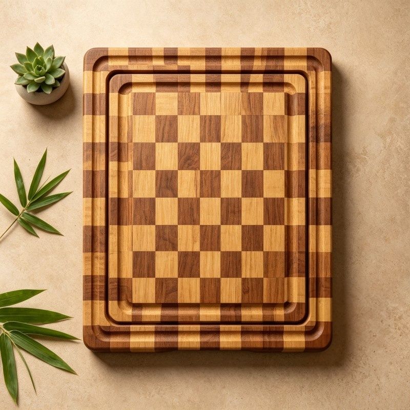 Two-Tone Checkerboard Bamboo Cutting Board Set