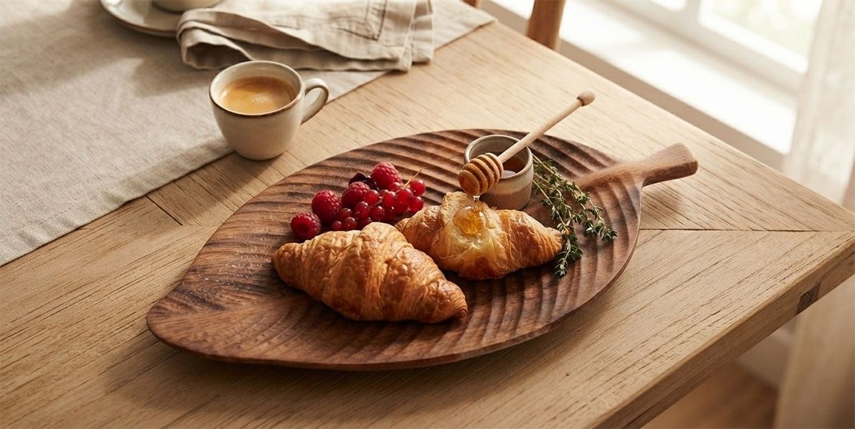 Leaf shaped Acacia Wooden Tray(Image1) Leaf shaped Acacia Wooden Tray(Image1)