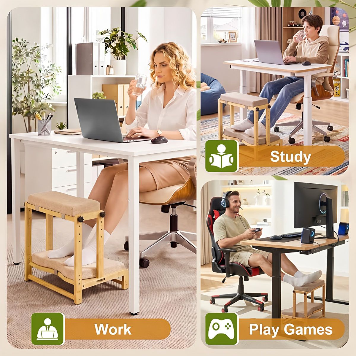 Premium Bamboo Under Desk Footrest