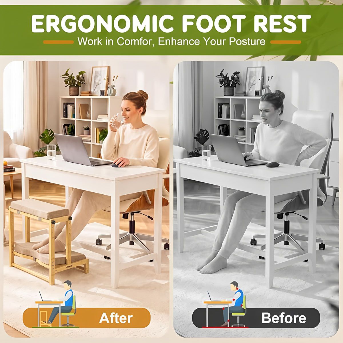 Premium Bamboo Under Desk Footrest