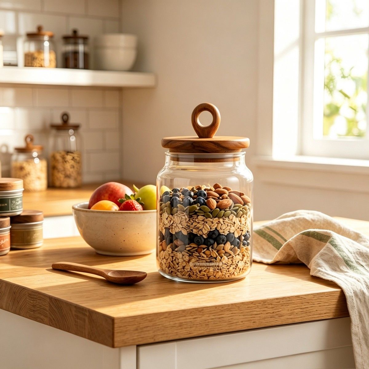Acacia wood sealed jar