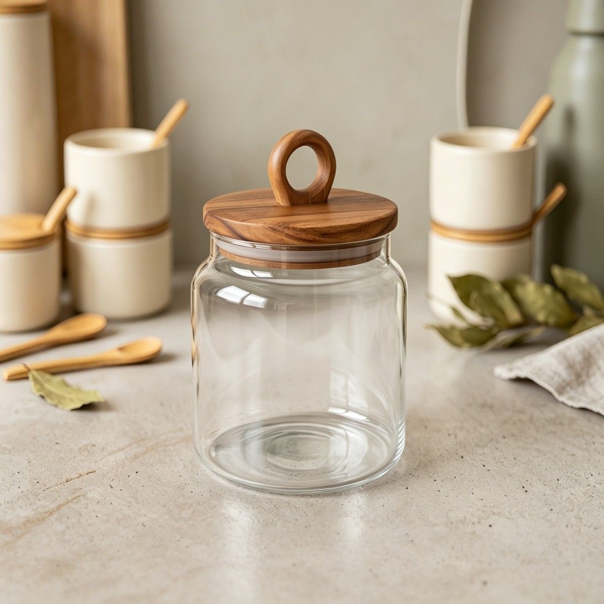 Acacia wood sealed jar