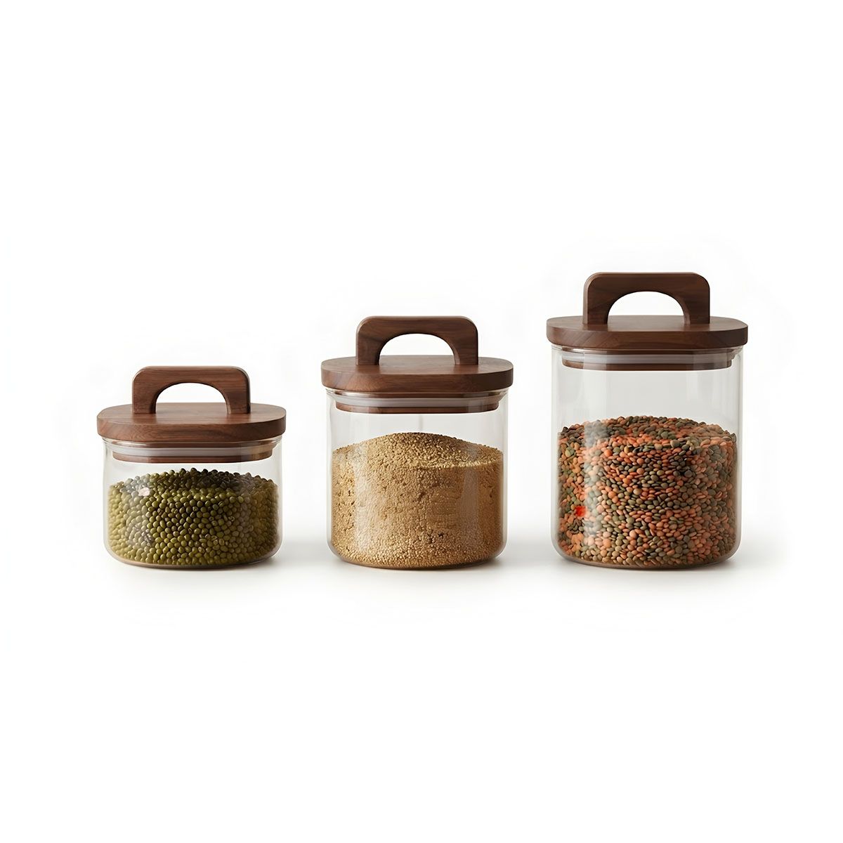 Acacia wood handle grain jar