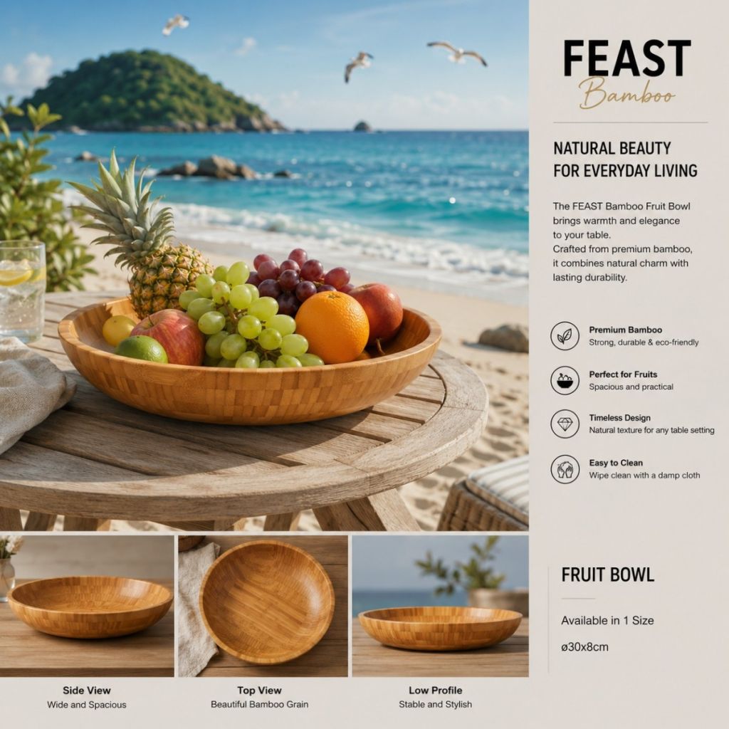 Shallow Mouth Bamboo Wide Salad Bowl(Image5)