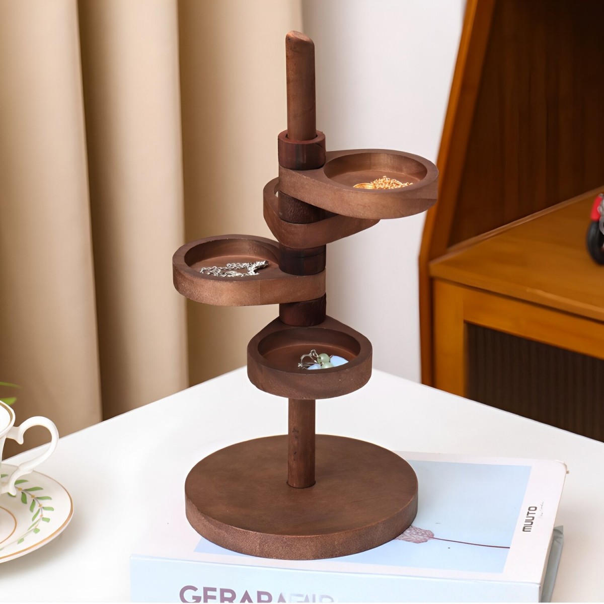 Rotating wooden storage rack