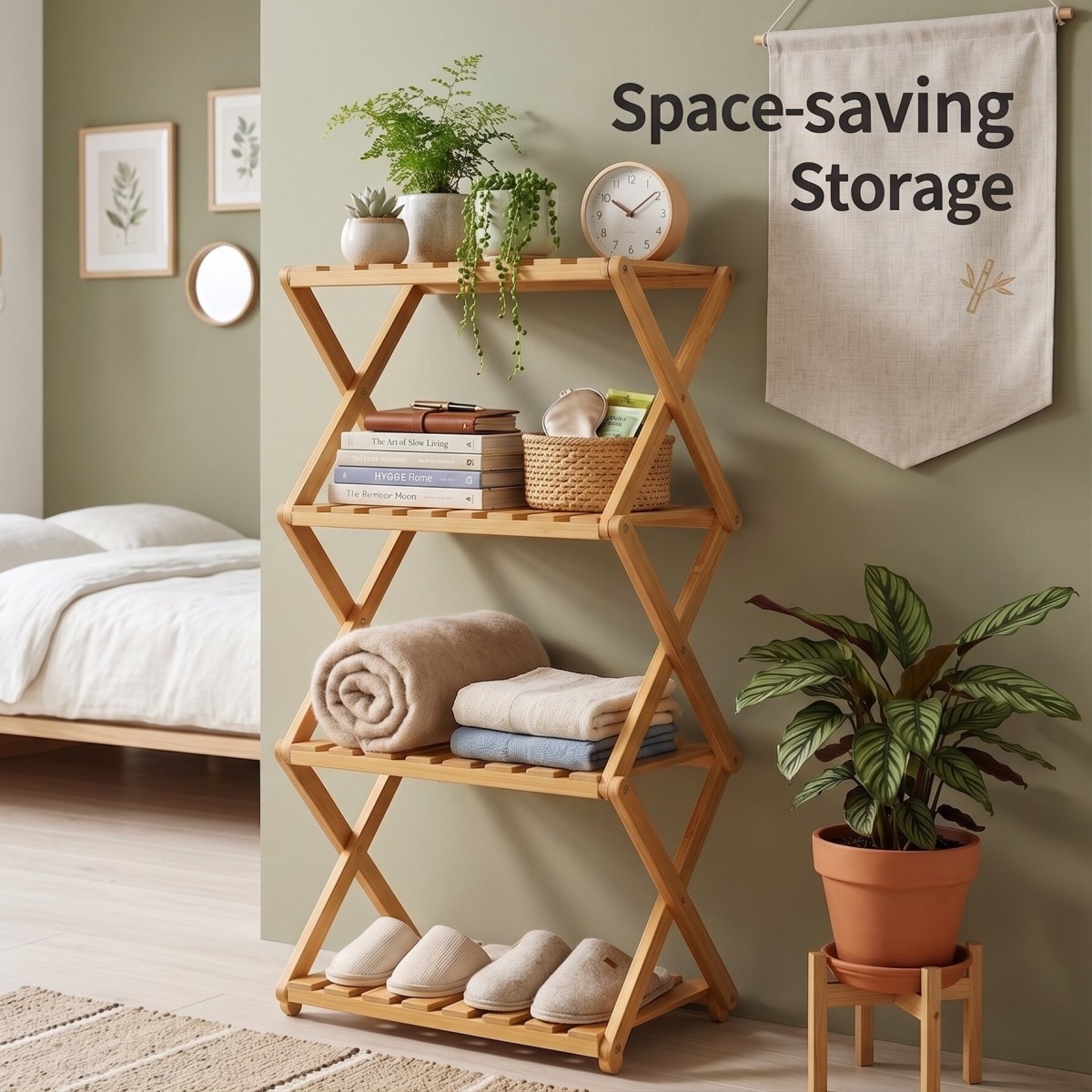 Foldable BambooStorage Rack