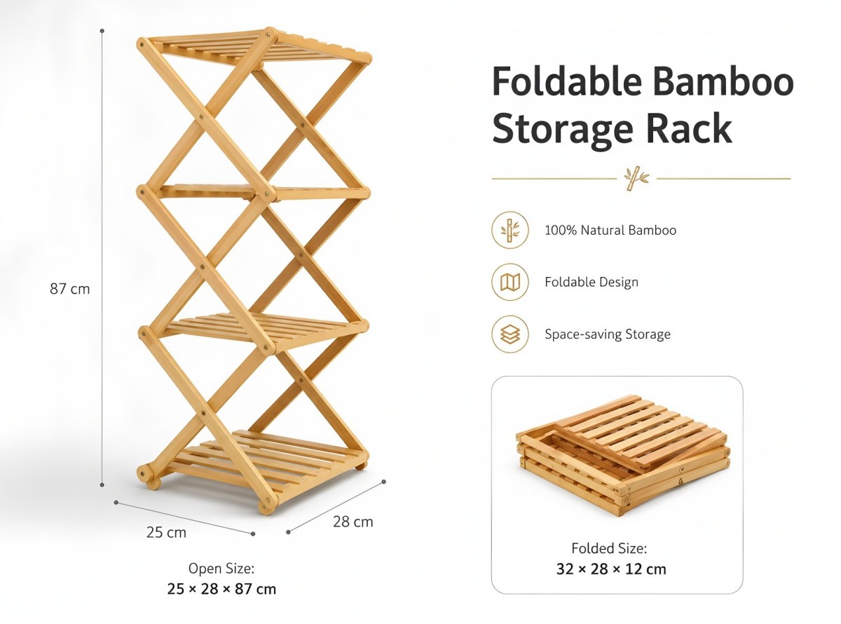 Foldable BambooStorage Rack(Image1) Foldable BambooStorage Rack(Image1)