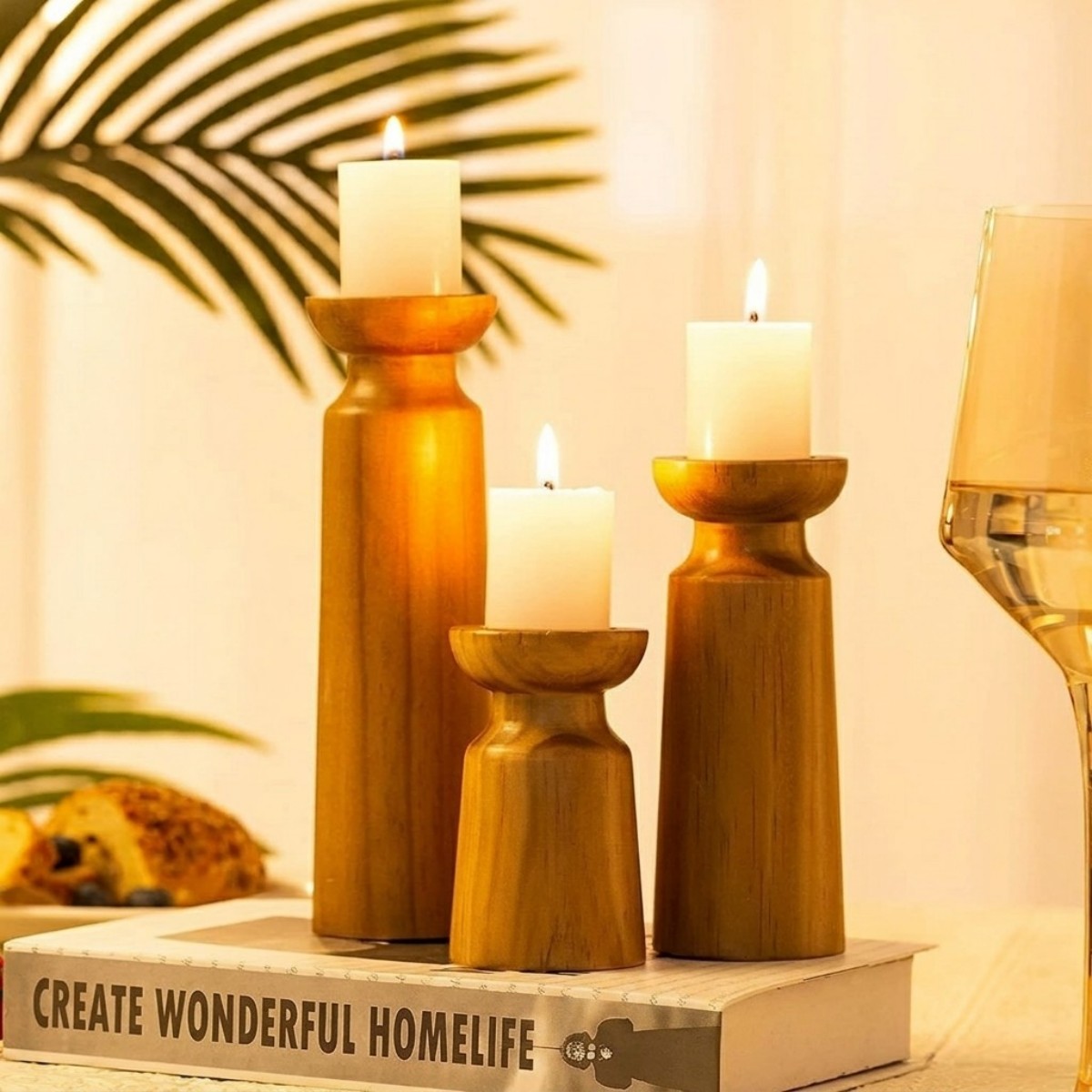 Natural wood candle holder