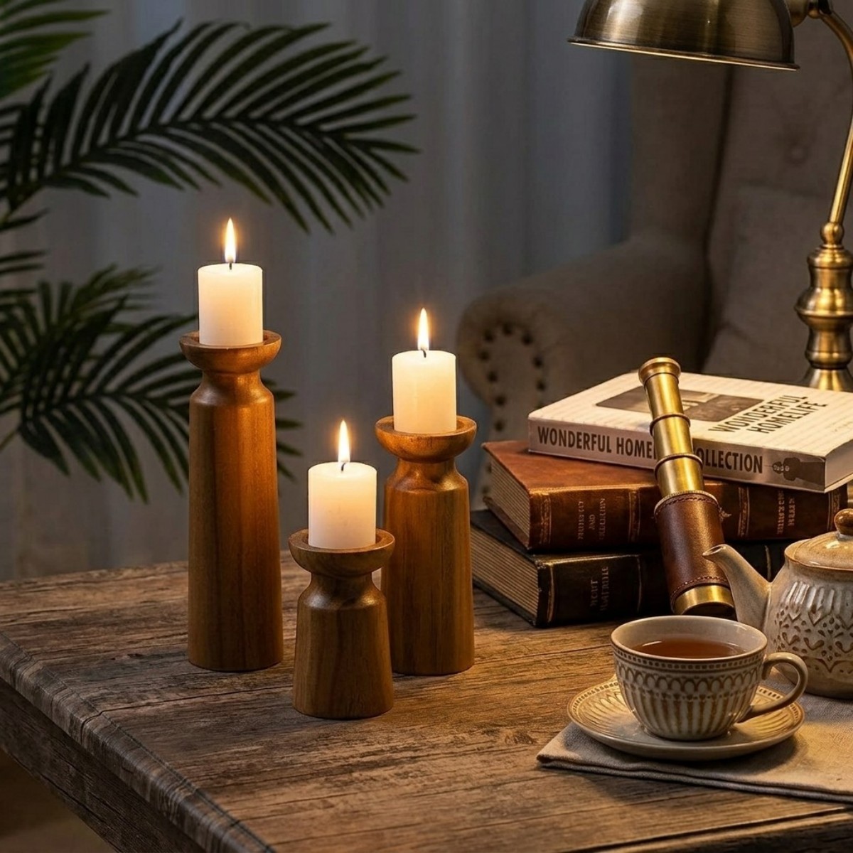 Natural wood candle holder