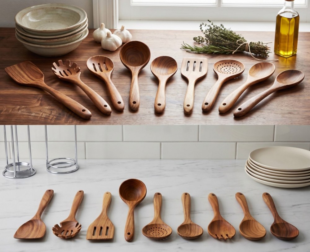 Teakwood Pot Lifter and Spoon Set of 9(Image2) Teakwood Pot Lifter and Spoon Set of 9(Image2)