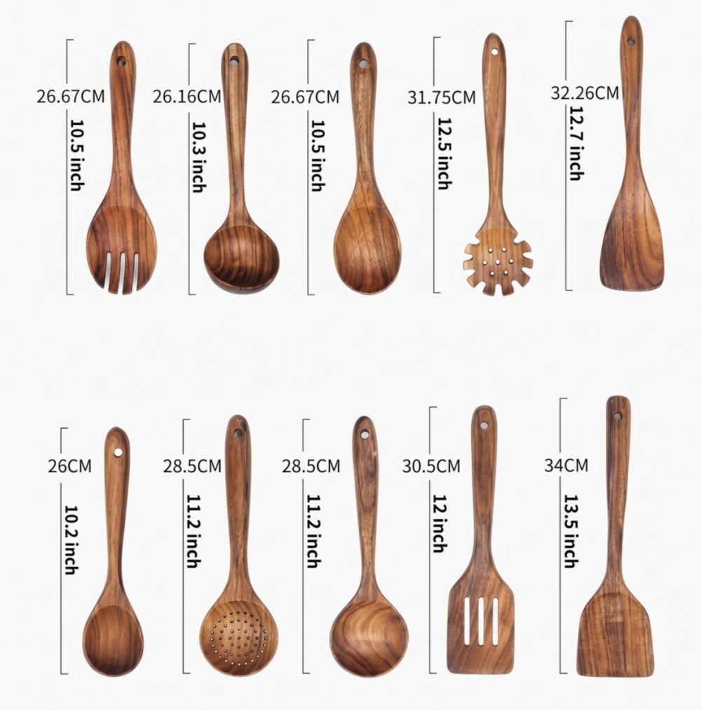 Teakwood Pot Lifter and Spoon Set of 9(Image3) Teakwood Pot Lifter and Spoon Set of 9(Image3)