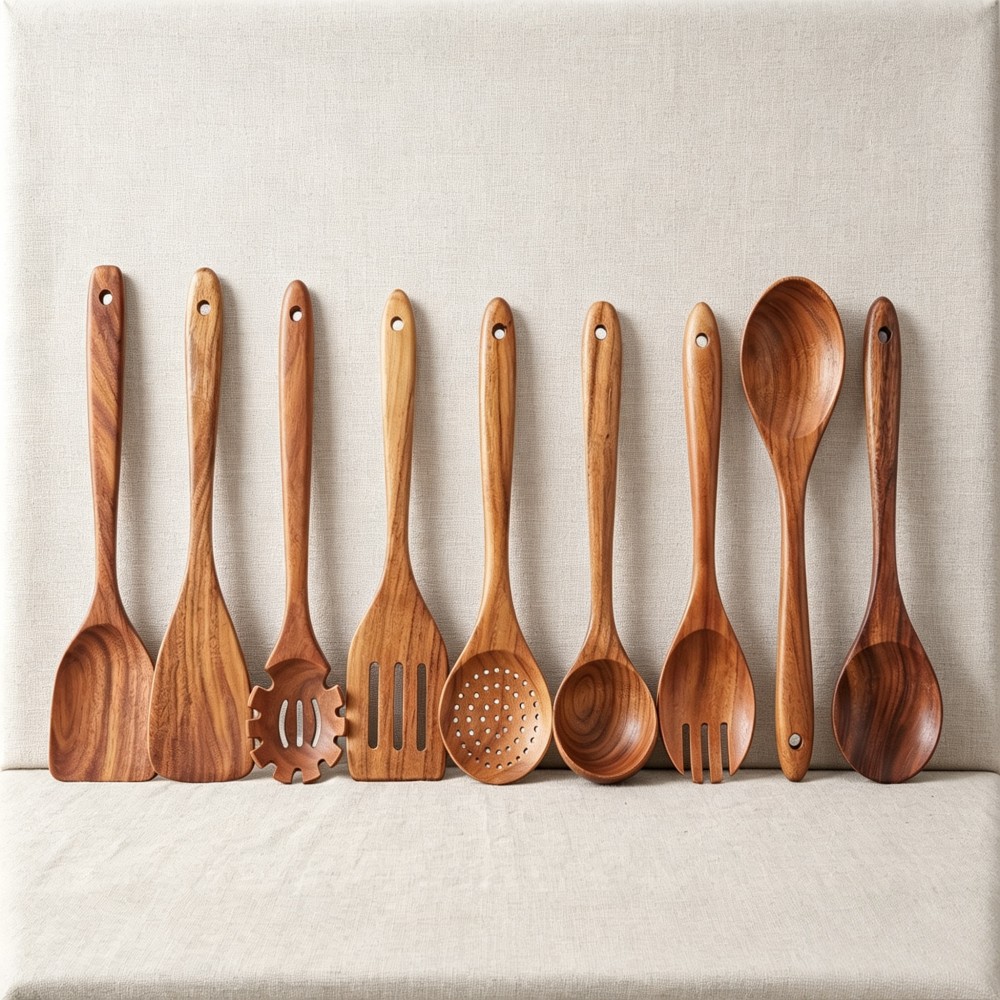 Teakwood Pot Lifter and Spoon Set of 9