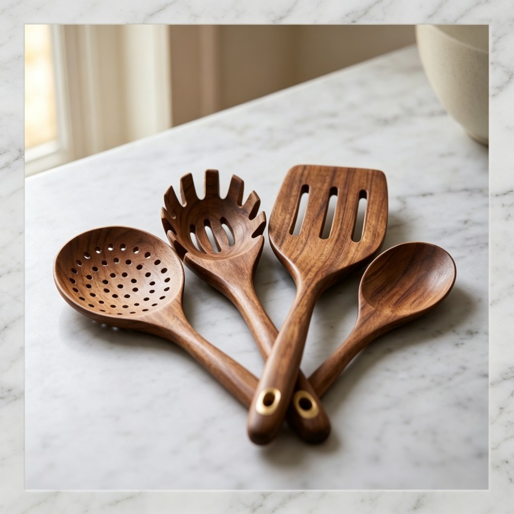 Teakwood Pot Lifter and Spoon Set of 9